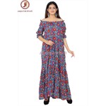 Women hand Block Floral print tired, off shoulder dress
