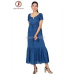 Women Navy blue solid Draw string maxi dress